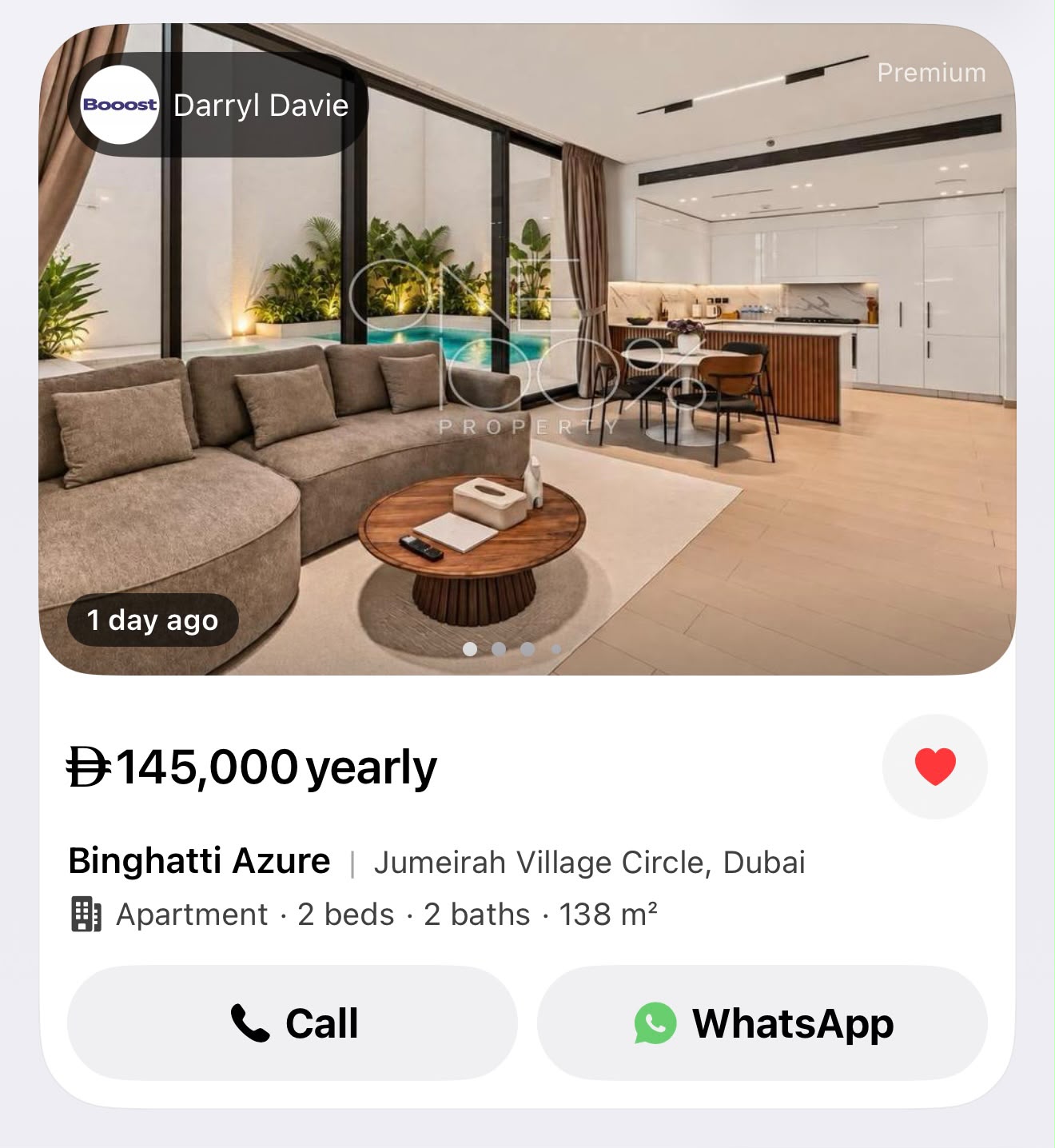 Premium Property Finder listing example for Binghatti Azure at AED 145,000 yearly